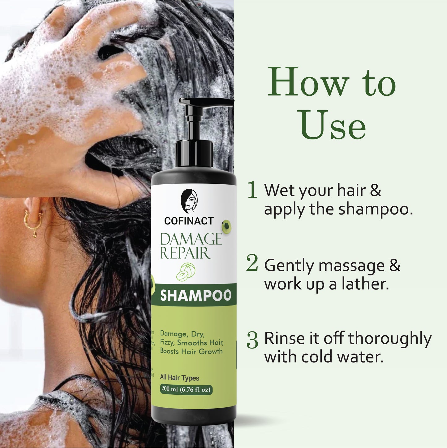 Damage Repair Shampoo – Strengthens & Restores Damaged Hair, Replenishes Moisture, Sulfate-Free, Suitable for All Hair Types